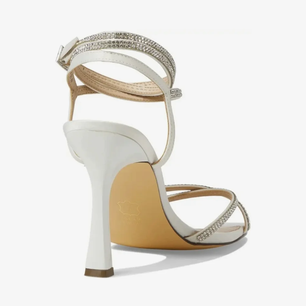 Nina Denise Ivory Ankle Wrap Rhinestone Embellished Stiletto Heels New Size 8 - Picture 5 of 9